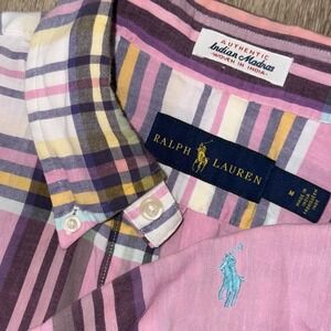 Polo Ralph Lauren Short Sleeve Button Down Indian Madras Men's Medium Pink Plaid